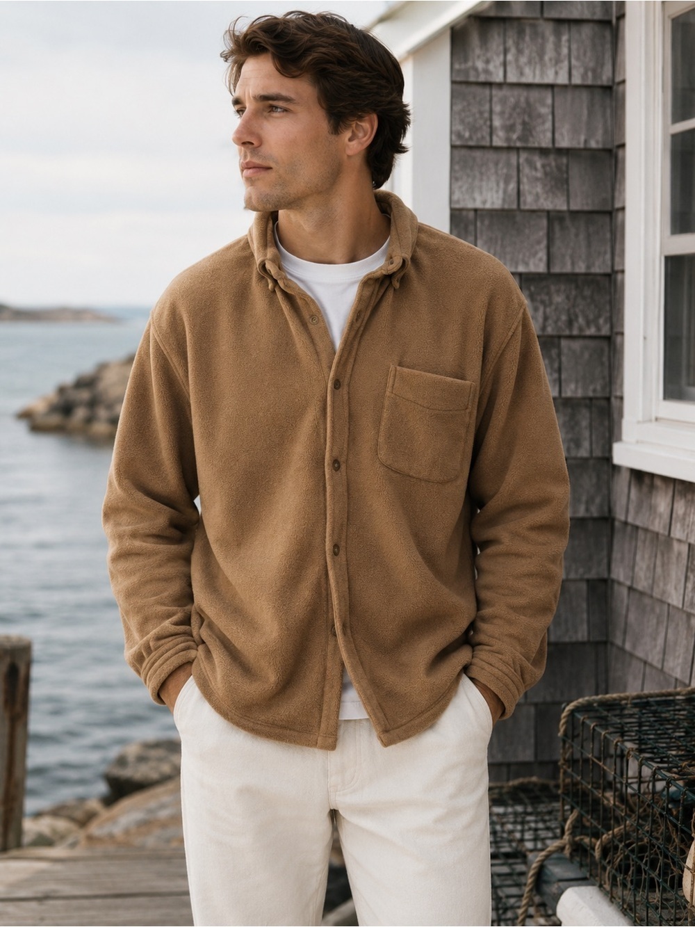 L.L. Bean Teddy Brown Fleece Shacket Mens XL Euro Summer